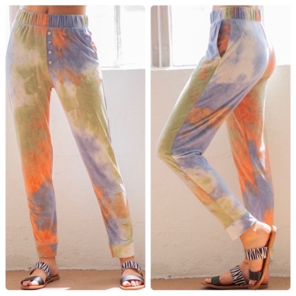 NEW Tie Dye Casual Joggers With Four Button Loop Front